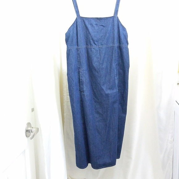 Elisabeth Liz Claiborne Dresses & Skirts - Vintage 90s Elisabeth Liz Claiborne Denim Jumper Dress Midi Sz 16 Straight Shift